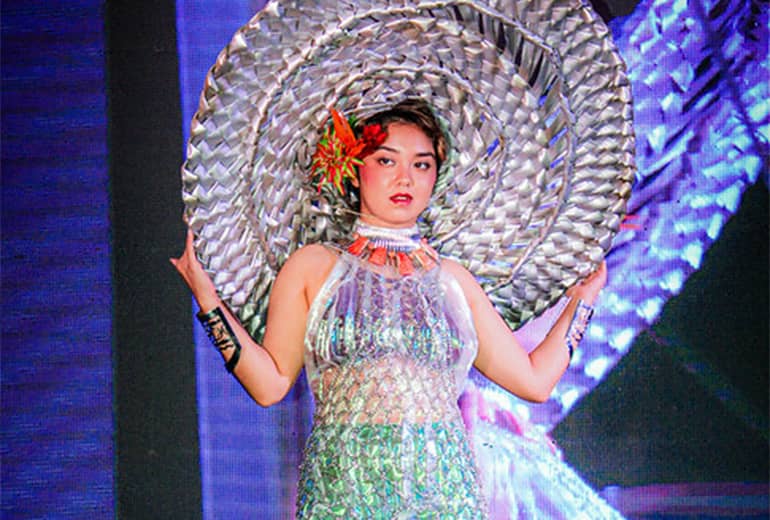 Miss UOG contestant Paradis Fejerang poses for photo in attire which won her the title Best in National Costume